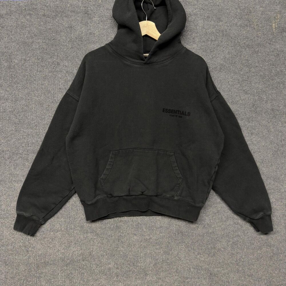 Fear Of God Essentials Hoodie Mens XS Black Pullover Fleece Sweatshirt Oversized